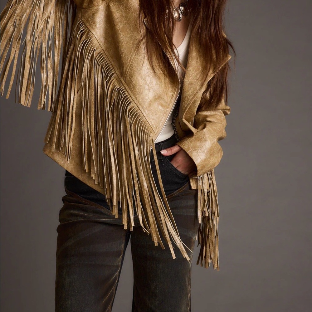 NWT 12th Tribe Phoenix Taupe Vegan Leather Moto Fringe
Jacket - Picture 4 of 7